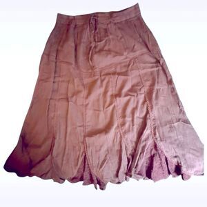 🥳 3/$26 Chaudry KC Women’s Brown Midi A-Line Skirt Lace Flare Pleated - Small